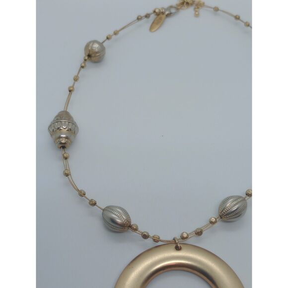 NY Gold Tone Floating Bead Circle Pendant 16-19" Multi Strand Wire Necklace - Picture 5 of 7